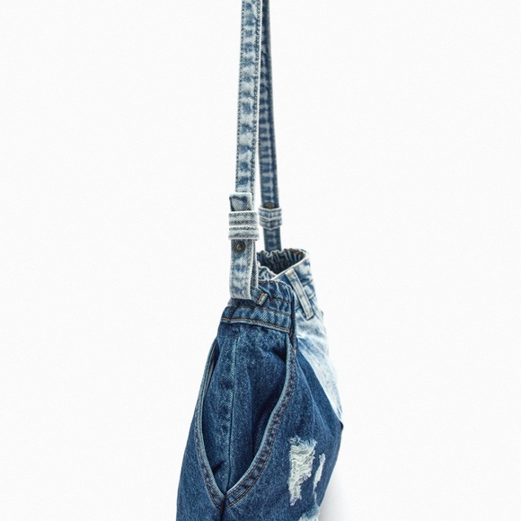 ZARA PATCHWORK DENIM BUCKET BAG - Picture 3 of 7